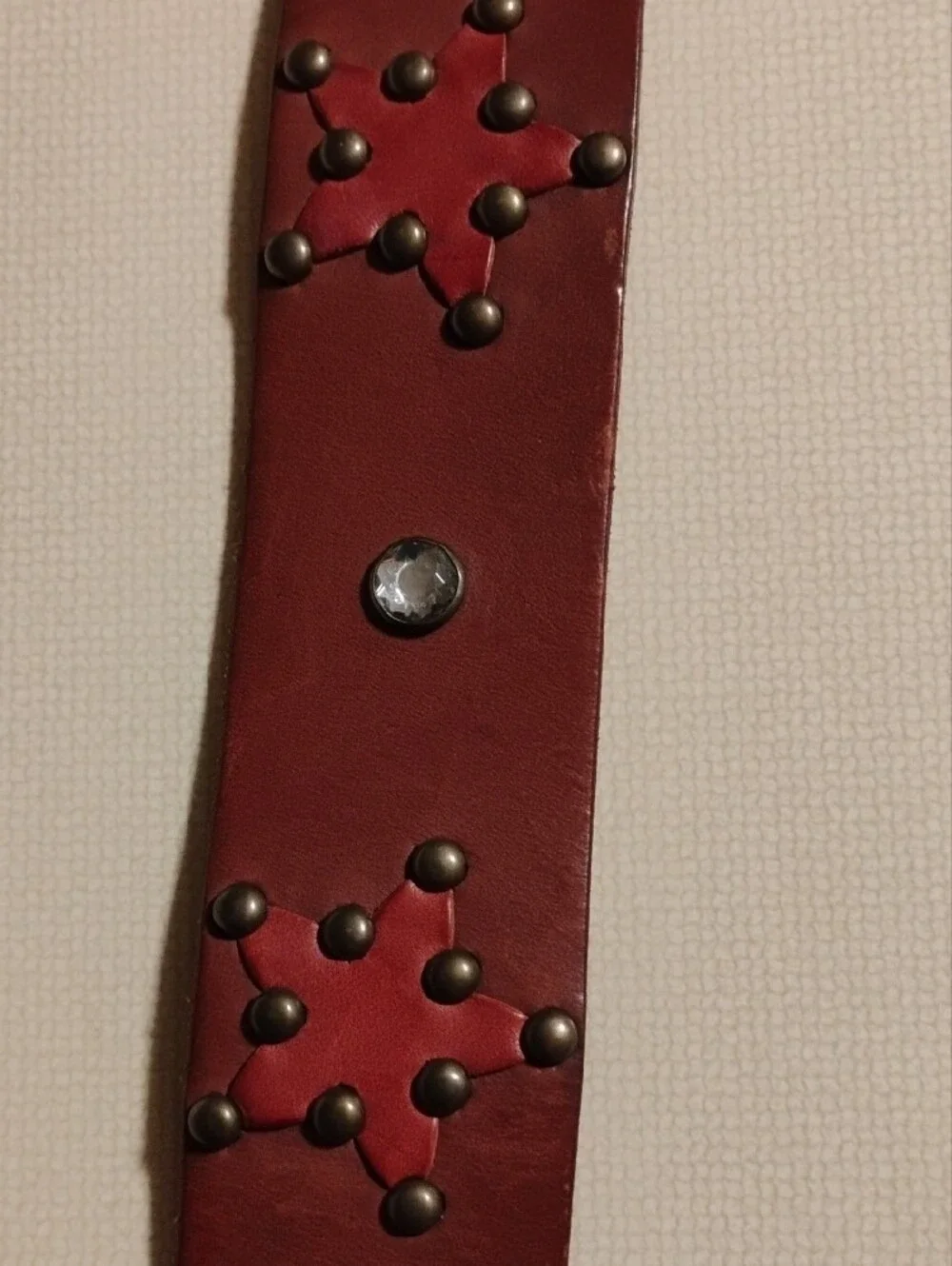 Linea Pelle Embellished Brown Leather Star Stud Belt with Rhinestones